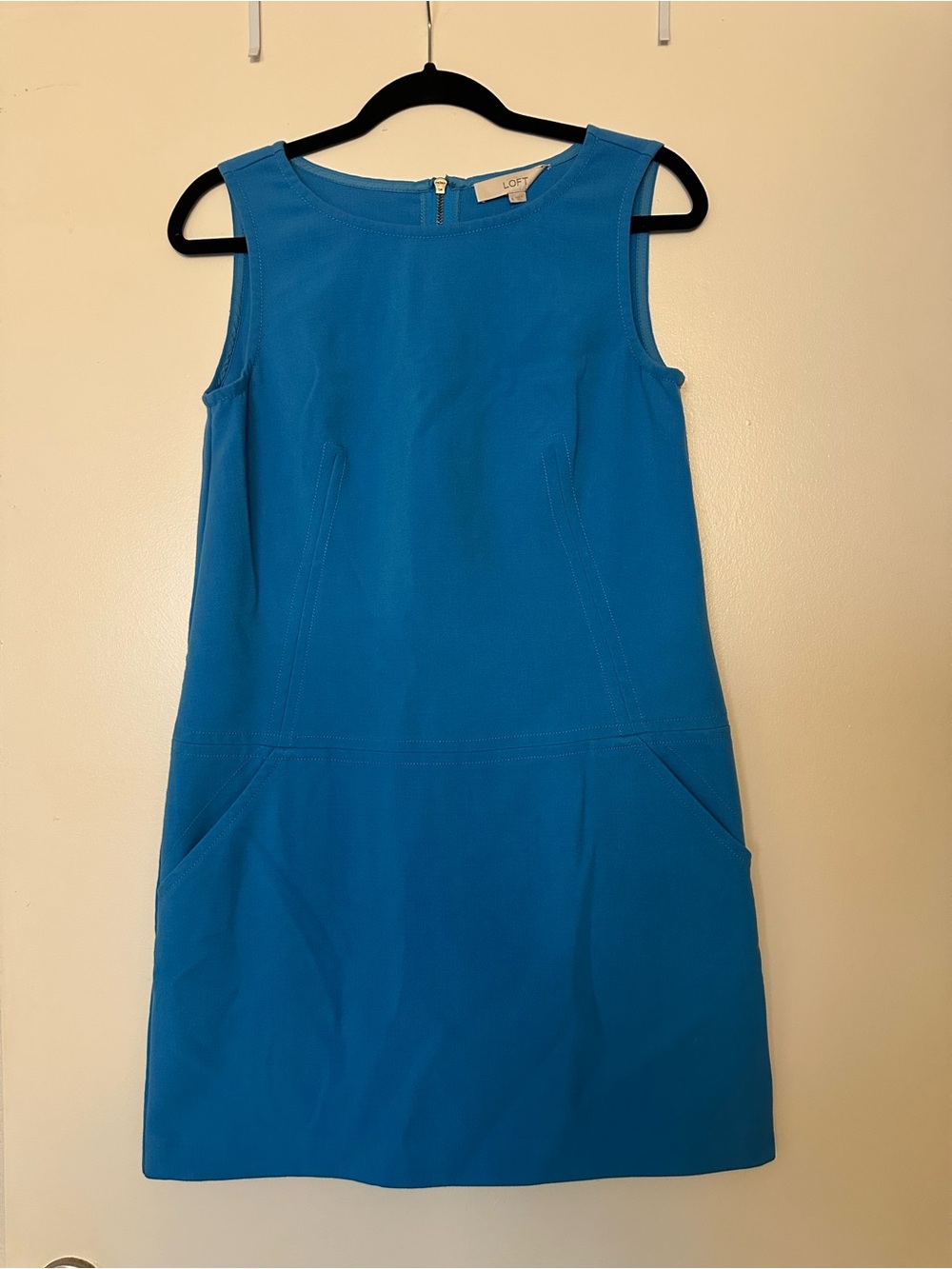 Loft Ponte Dropped Waist Shift Dress Sleeveless Pockets Stretch Ann Taylor